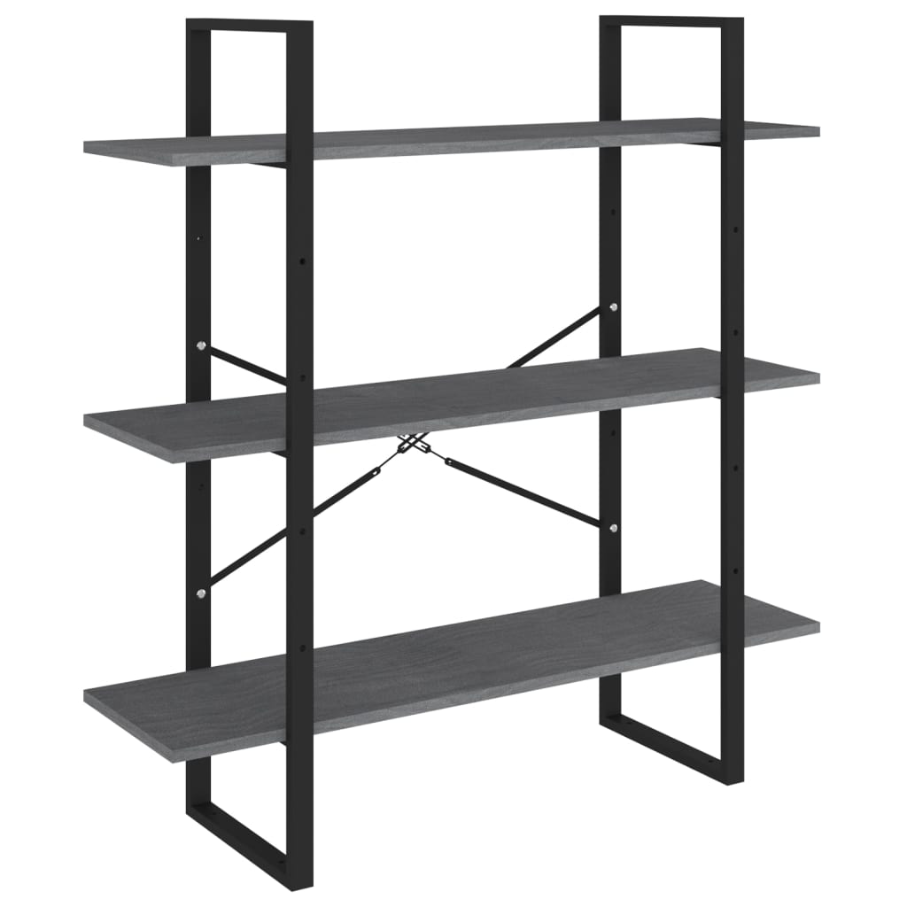 vidaXL 3-Tier Book Cabinet Grey 100x30x105 cm Solid Pine Wood