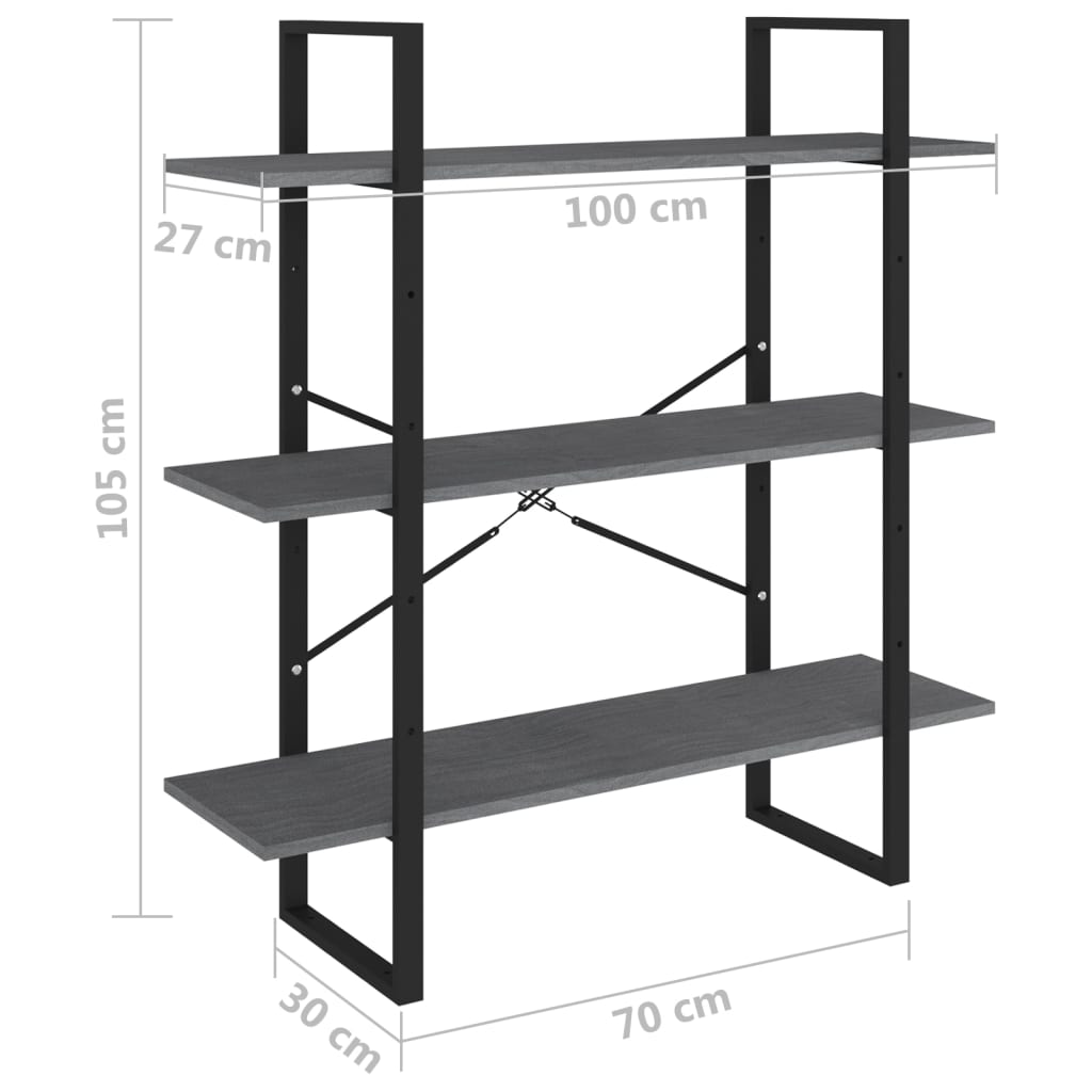 vidaXL 3-Tier Book Cabinet Grey 100x30x105 cm Solid Pine Wood
