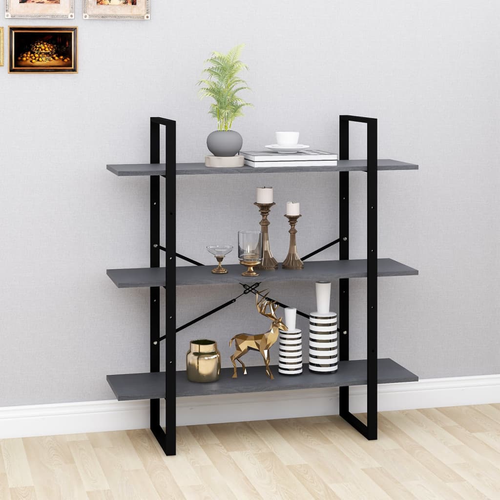 vidaXL 3-Tier Book Cabinet Grey 100x30x105 cm Solid Pine Wood
