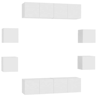 vidaXL 8 Piece TV Cabinet Set White Engineered Wood - 60 x 30 x 30 cm
