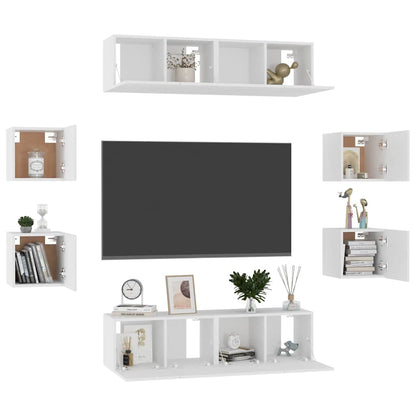 vidaXL 8 Piece TV Cabinet Set White Engineered Wood - 60 x 30 x 30 cm