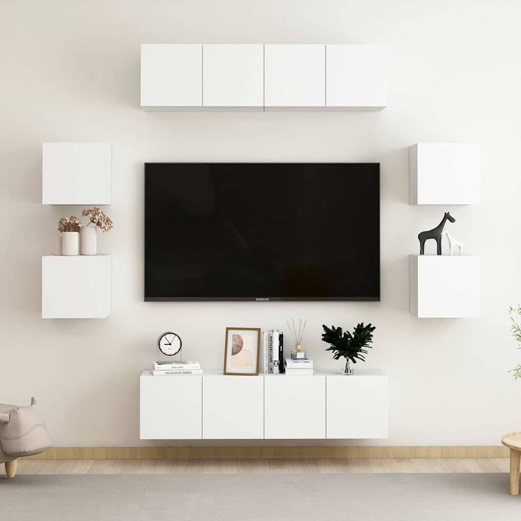 vidaXL 8 Piece TV Cabinet Set White Engineered Wood - 60 x 30 x 30 cm