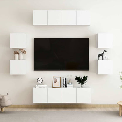vidaXL 8 Piece TV Cabinet Set White Engineered Wood - 60 x 30 x 30 cm