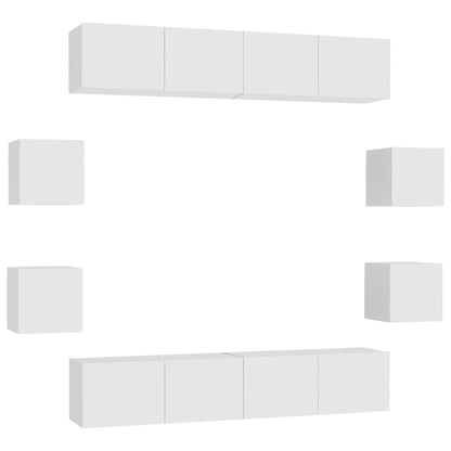 vidaXL 8 Piece TV Cabinet Set White Engineered Wood - 80 x 30 x 30 cm
