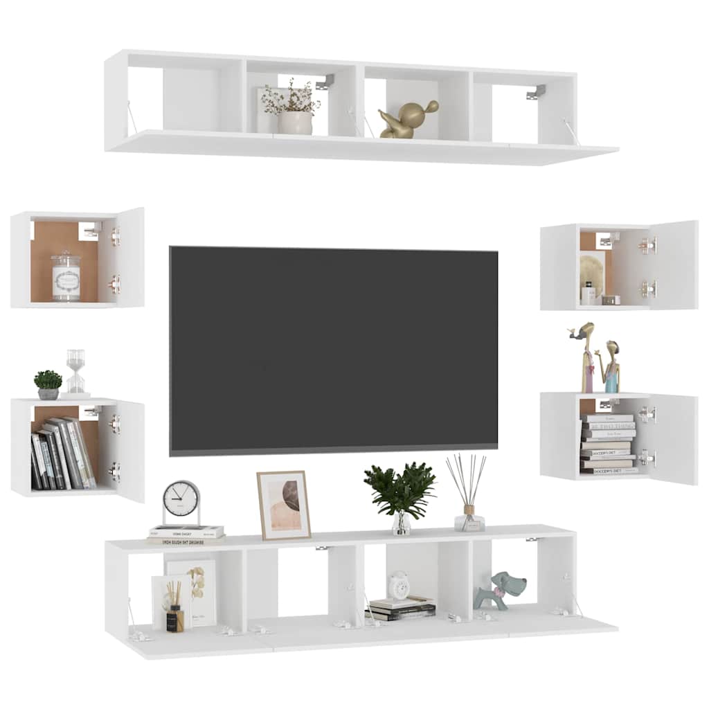 vidaXL 8 Piece TV Cabinet Set White Engineered Wood - 80 x 30 x 30 cm