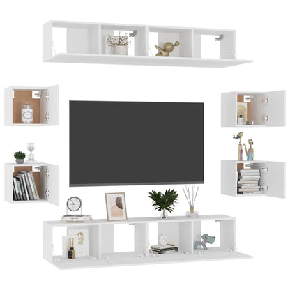 vidaXL 8 Piece TV Cabinet Set White Engineered Wood - 80 x 30 x 30 cm