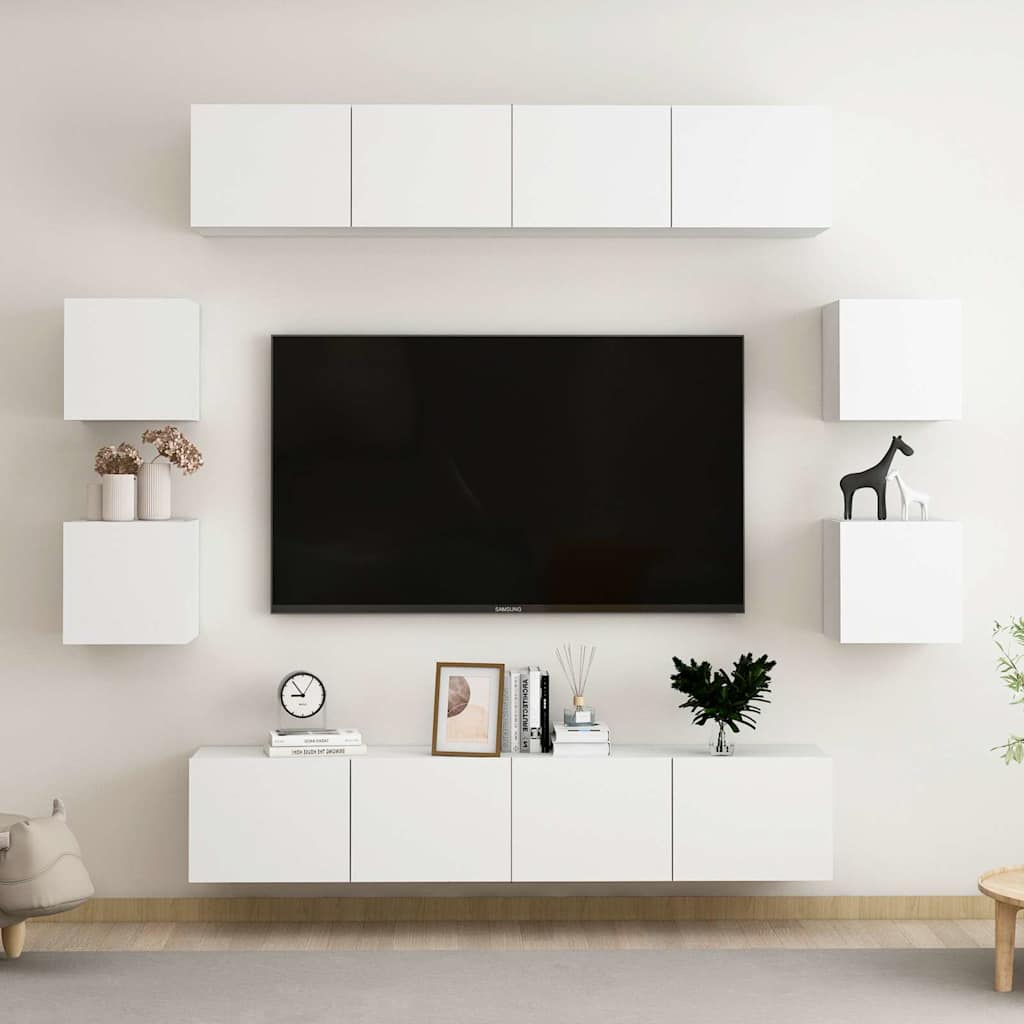 vidaXL 8 Piece TV Cabinet Set White Engineered Wood - 80 x 30 x 30 cm