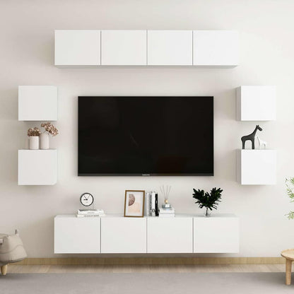 vidaXL 8 Piece TV Cabinet Set White Engineered Wood - 80 x 30 x 30 cm