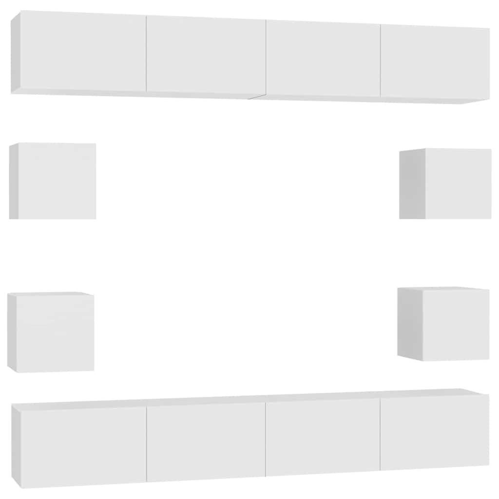 vidaXL 8 Piece TV Cabinet Set White Engineered Wood - 100 x 30 x 30 cm