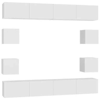 vidaXL 8 Piece TV Cabinet Set White Engineered Wood - 100 x 30 x 30 cm