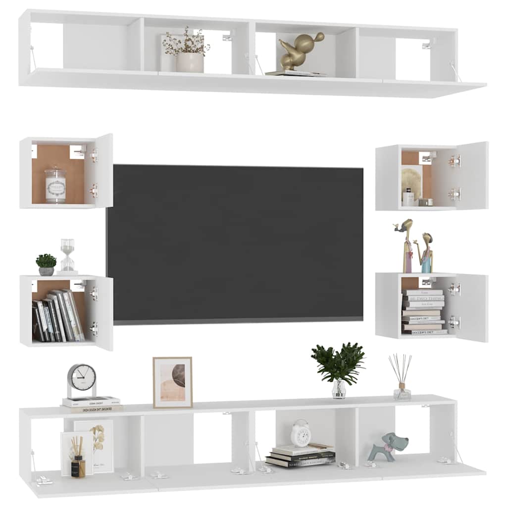 vidaXL 8 Piece TV Cabinet Set White Engineered Wood - 100 x 30 x 30 cm