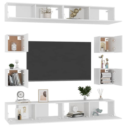 vidaXL 8 Piece TV Cabinet Set White Engineered Wood - 100 x 30 x 30 cm