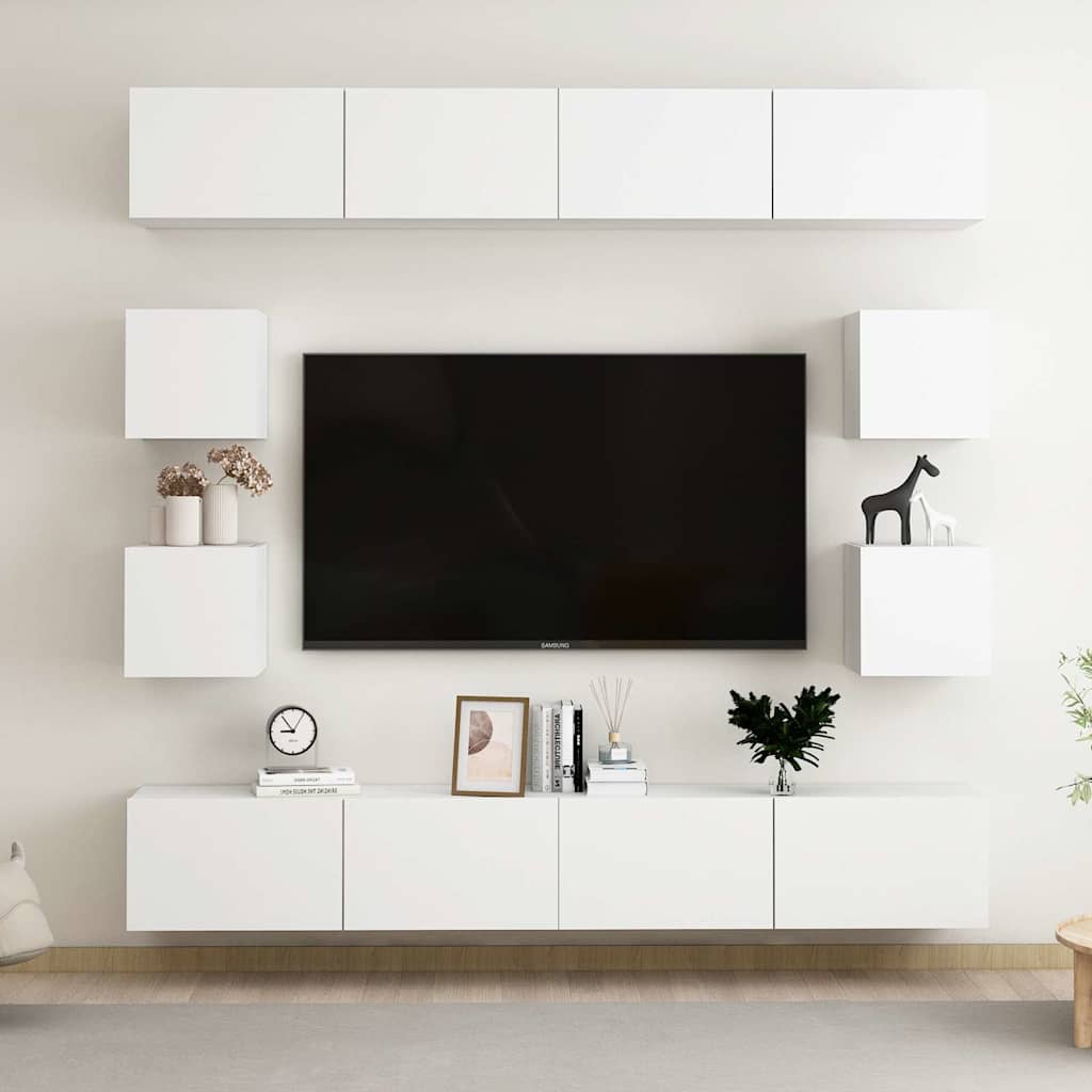 vidaXL 8 Piece TV Cabinet Set White Engineered Wood - 100 x 30 x 30 cm