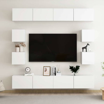vidaXL 8 Piece TV Cabinet Set White Engineered Wood - 100 x 30 x 30 cm