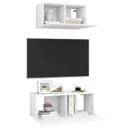 vidaXL 2 Piece TV Cabinet Set White Engineered Wood - 80 x 30 x 30 cm