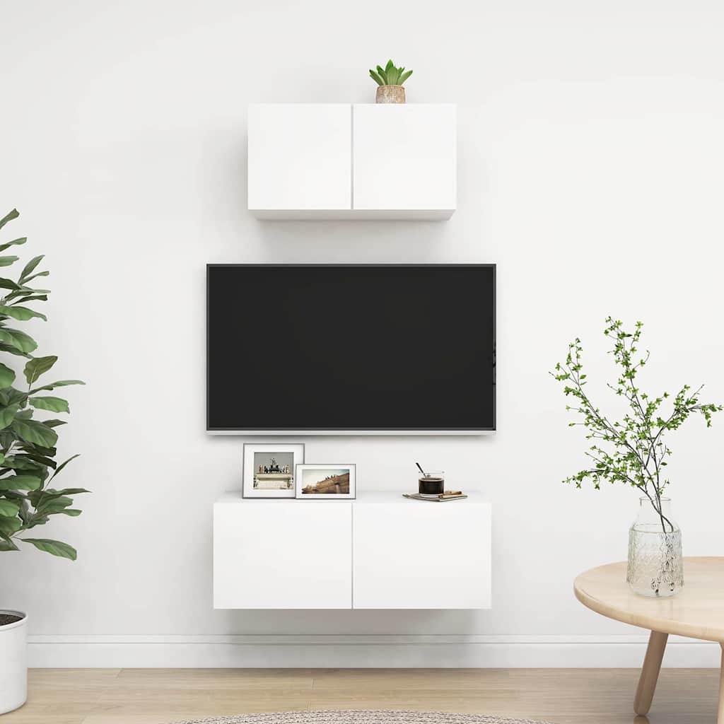 vidaXL 2 Piece TV Cabinet Set White Engineered Wood - 80 x 30 x 30 cm