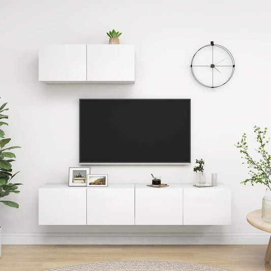 vidaXL 3 Piece TV Cabinet Set White Engineered Wood - 80 x 30 x 30 cm