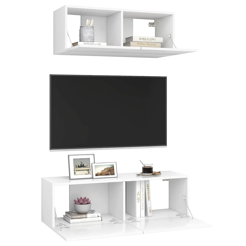 vidaXL 2 Piece TV Cabinet Set White Engineered Wood - 100 x 30 x 30 cm