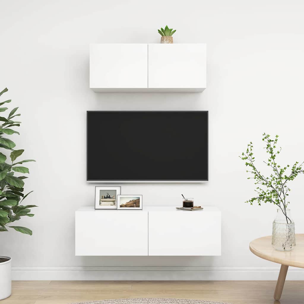 vidaXL 2 Piece TV Cabinet Set White Engineered Wood - 100 x 30 x 30 cm