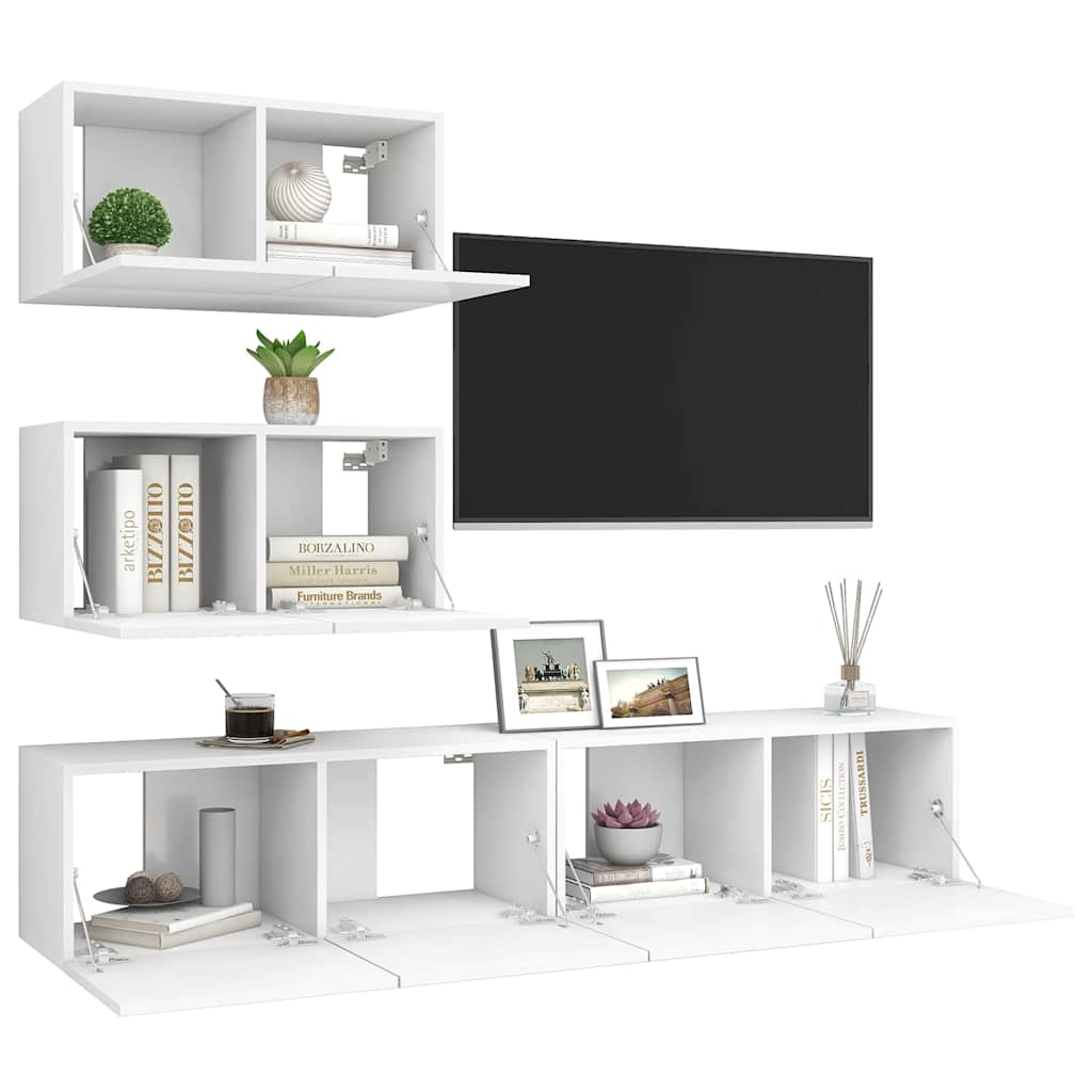 vidaXL 4 Piece TV Cabinet Set White Engineered Wood - 80 x 30 x 30 cm