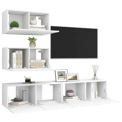 vidaXL 4 Piece TV Cabinet Set White Engineered Wood - 80 x 30 x 30 cm