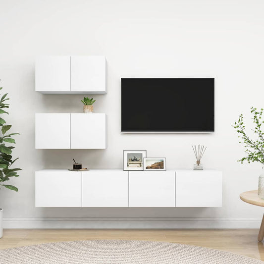 vidaXL 4 Piece TV Cabinet Set White Engineered Wood - 80 x 30 x 30 cm
