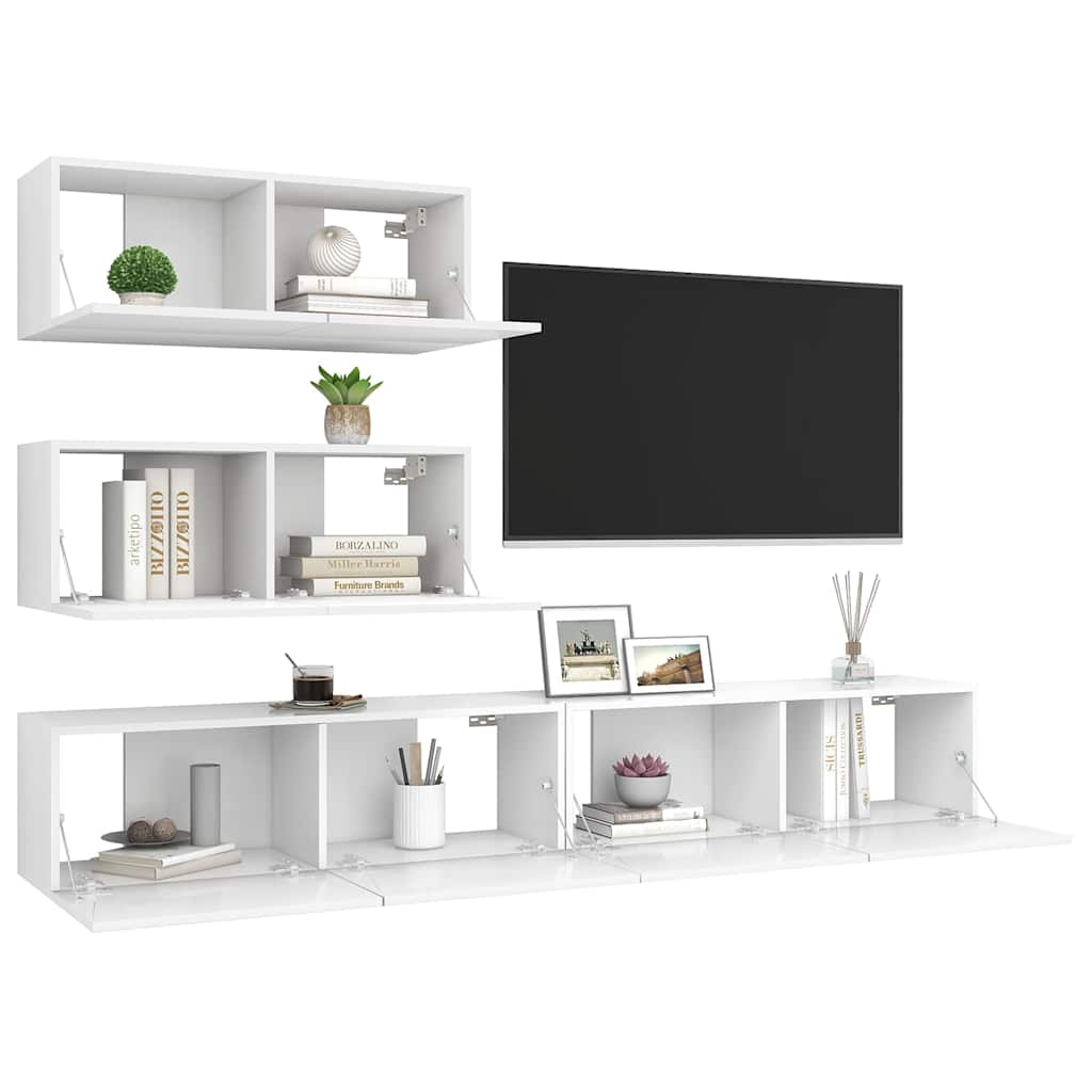vidaXL 4 Piece TV Cabinet Set White Engineered Wood - 100 x 30 x 30 cm