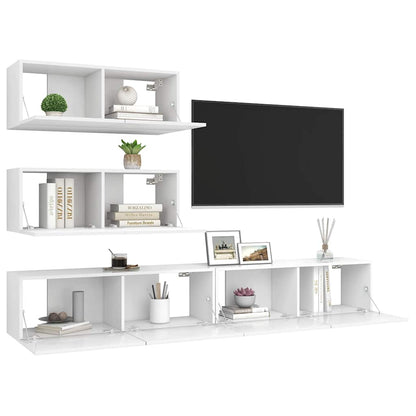 vidaXL 4 Piece TV Cabinet Set White Engineered Wood - 100 x 30 x 30 cm