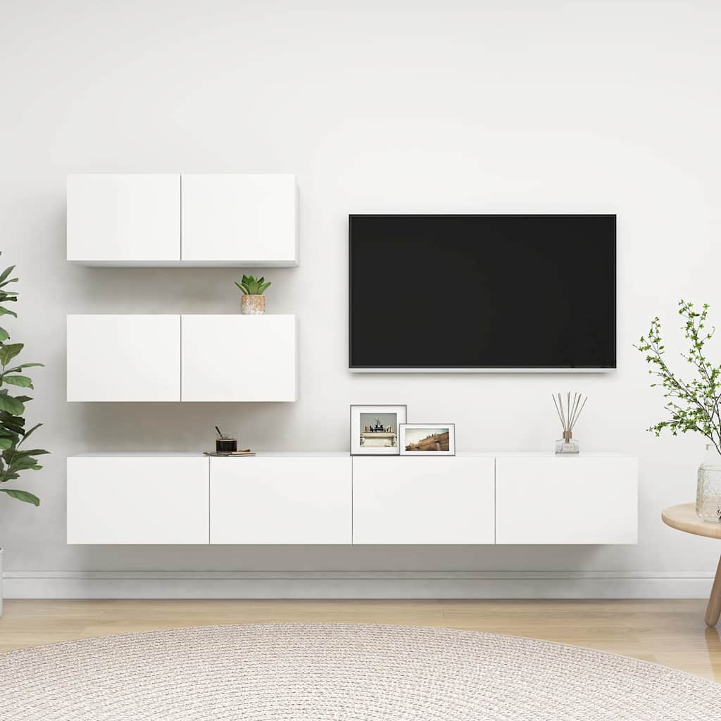 vidaXL 4 Piece TV Cabinet Set White Engineered Wood - 100 x 30 x 30 cm