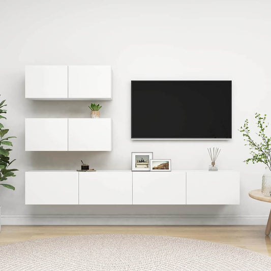 vidaXL 4 Piece TV Cabinet Set White Engineered Wood - 100 x 30 x 30 cm