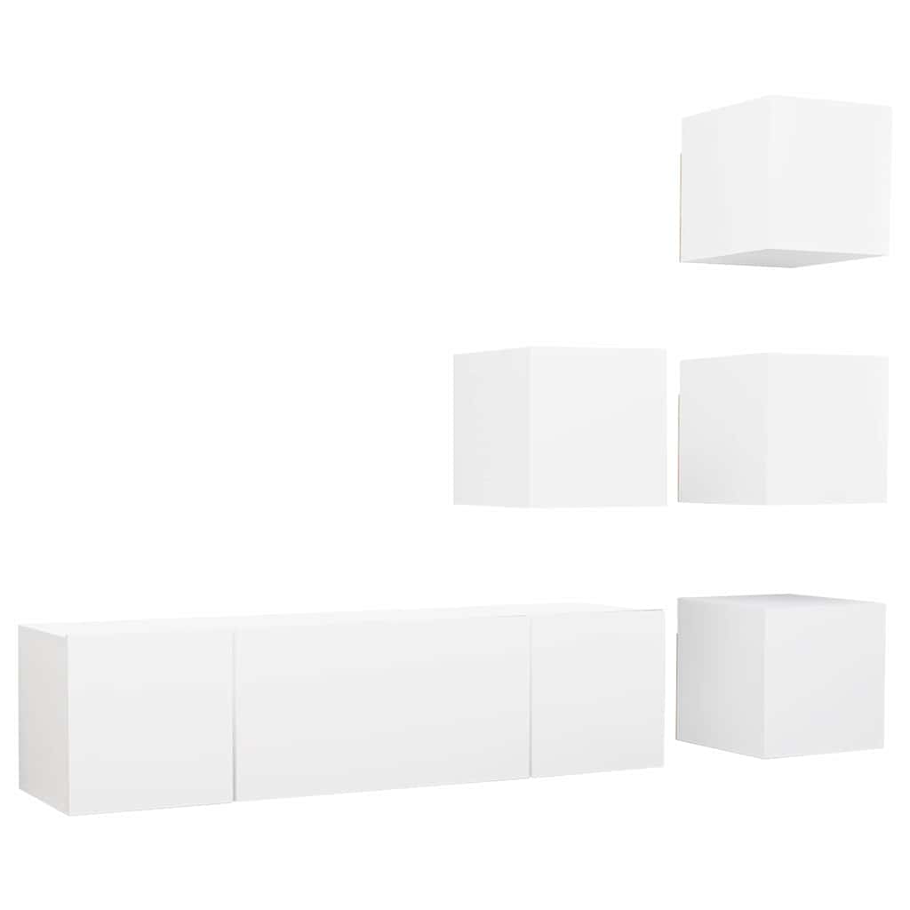 vidaXL 6 Piece TV Cabinet Set White Engineered Wood - 60 x 30 x 30 cm