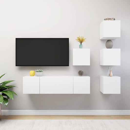 vidaXL 6 Piece TV Cabinet Set White Engineered Wood - 60 x 30 x 30 cm