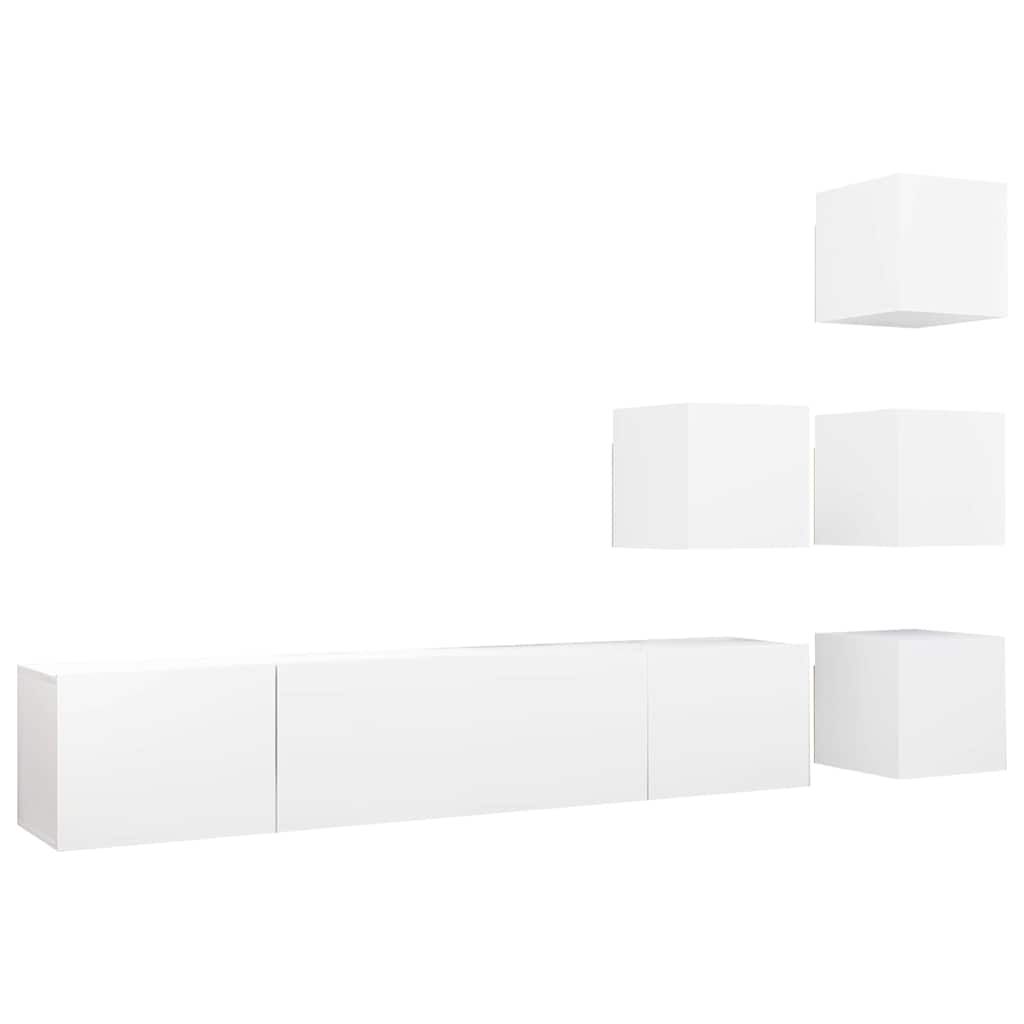 vidaXL 6 Piece TV Cabinet Set White Engineered Wood - 80 x 30 x 30 cm