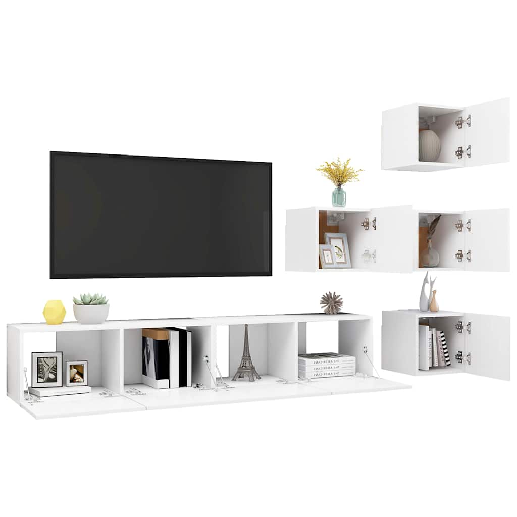 vidaXL 6 Piece TV Cabinet Set White Engineered Wood - 80 x 30 x 30 cm
