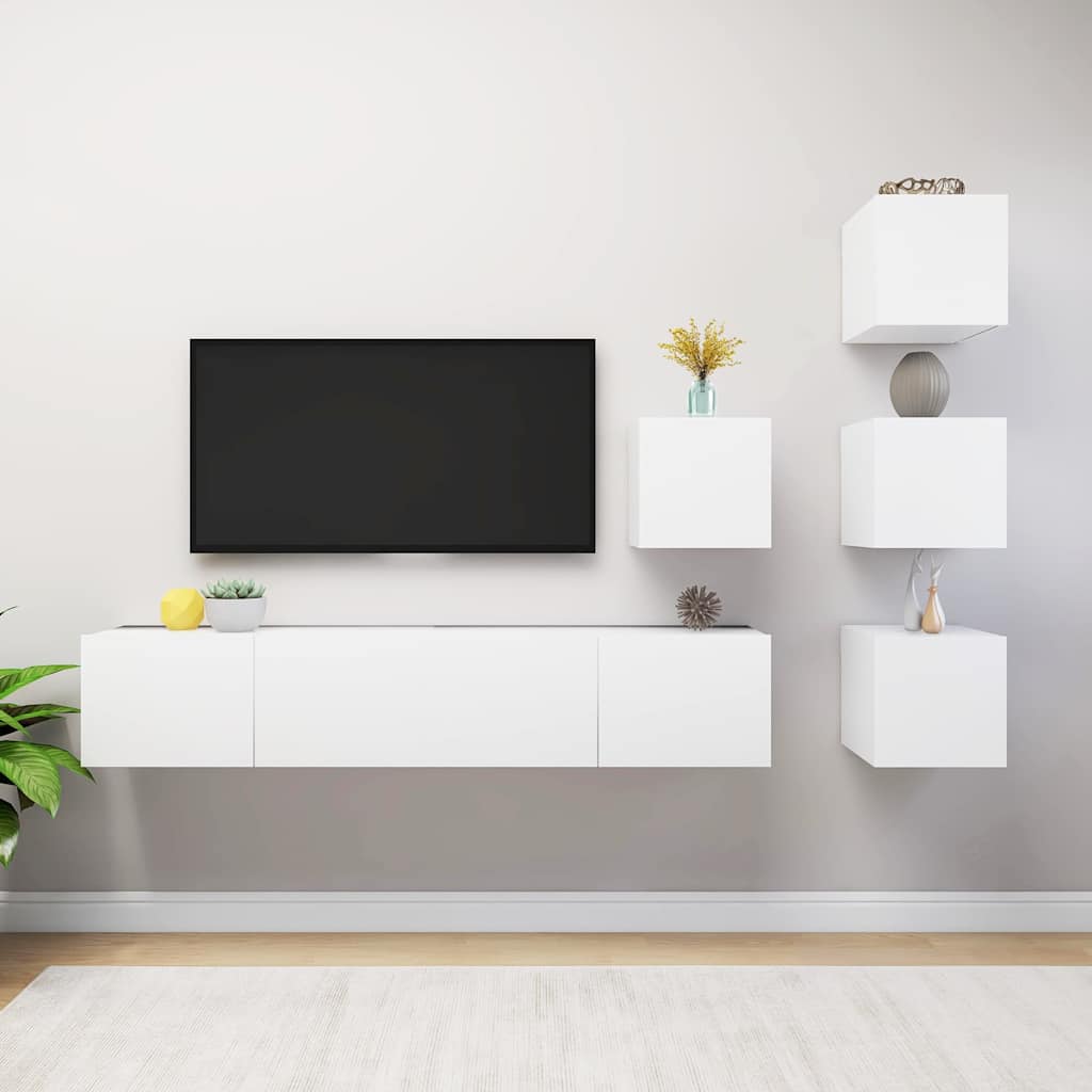 vidaXL 6 Piece TV Cabinet Set White Engineered Wood - 80 x 30 x 30 cm