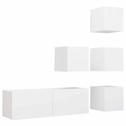 vidaXL 5 Piece TV Cabinet Set White Engineered Wood - 100 x 30 x 30 cm