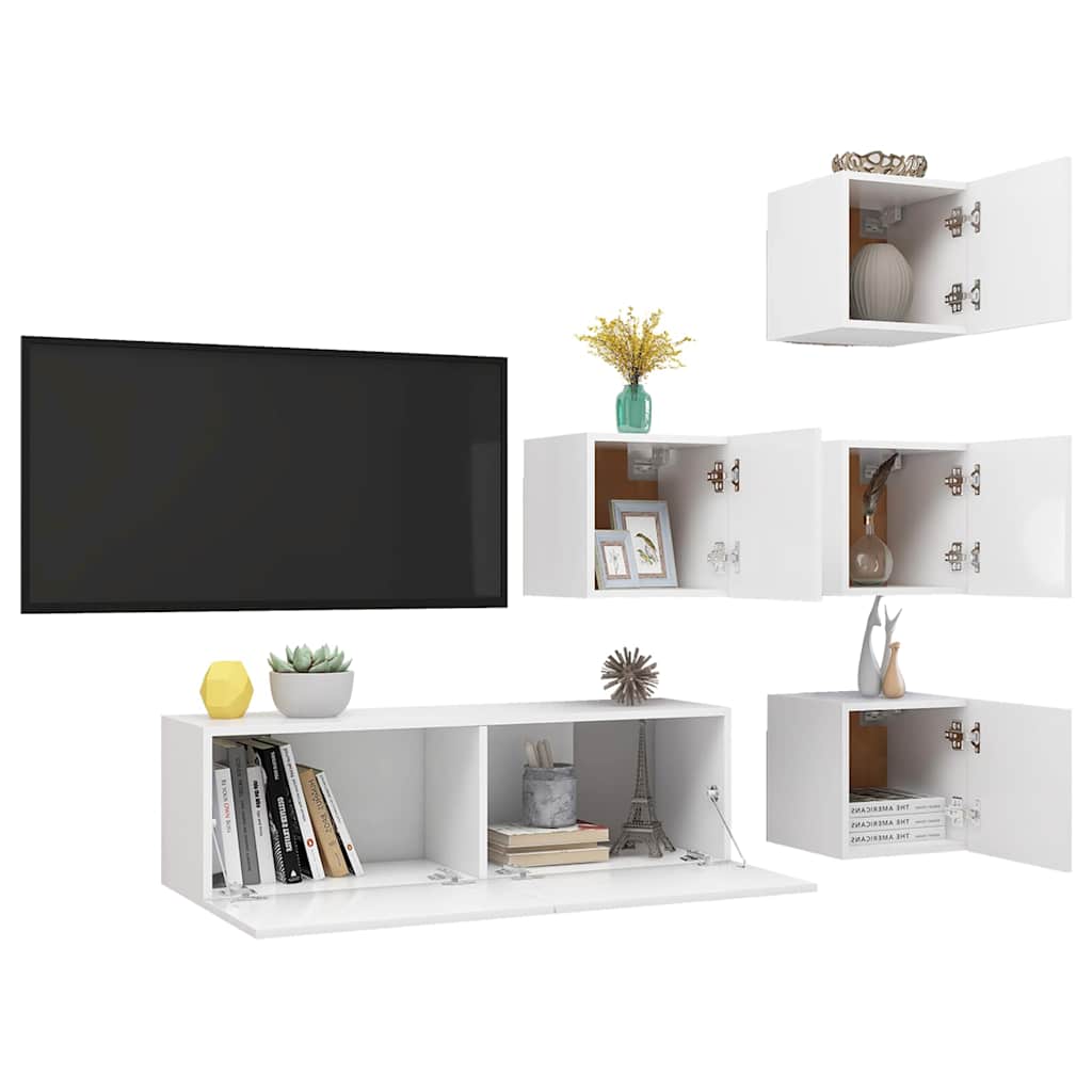 vidaXL 5 Piece TV Cabinet Set White Engineered Wood - 100 x 30 x 30 cm