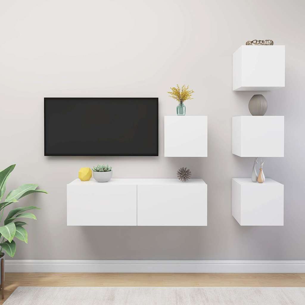 vidaXL 5 Piece TV Cabinet Set White Engineered Wood - 100 x 30 x 30 cm
