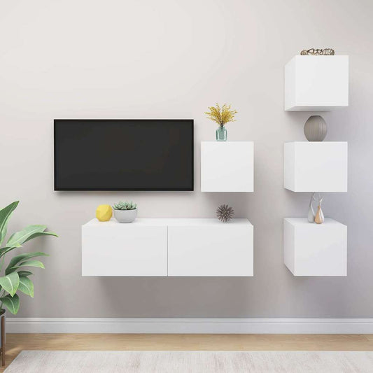vidaXL 5 Piece TV Cabinet Set White Engineered Wood - 100 x 30 x 30 cm