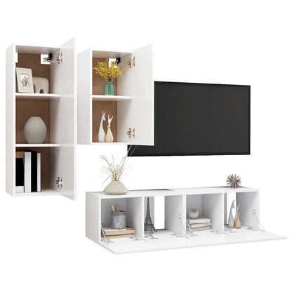 vidaXL 4 Piece TV Cabinet Set White Engineered Wood - 60 x 30 x 90 cm