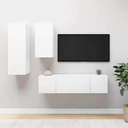 vidaXL 4 Piece TV Cabinet Set White Engineered Wood - 60 x 30 x 90 cm
