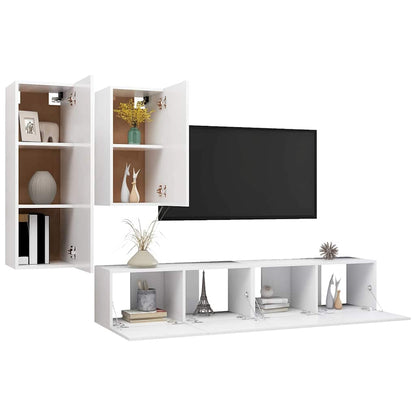 vidaXL 4 Piece TV Cabinet Set White Engineered Wood - 80 x 30.5 x 30 cm