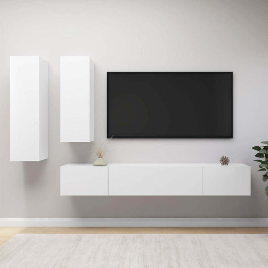 vidaXL 4 Piece TV Cabinet Set White Engineered Wood - 100 x 30 x 30 cm - 67298