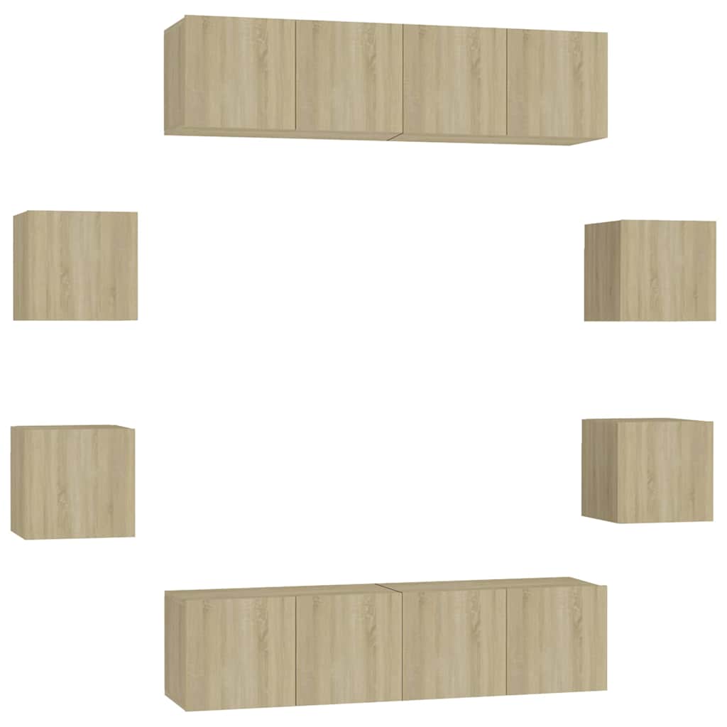 vidaXL 8 Piece TV Cabinet Set Sonoma Oak Engineered Wood - Brown - 60 x 30 x 30 cm