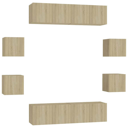 vidaXL 8 Piece TV Cabinet Set Sonoma Oak Engineered Wood - Brown - 60 x 30 x 30 cm