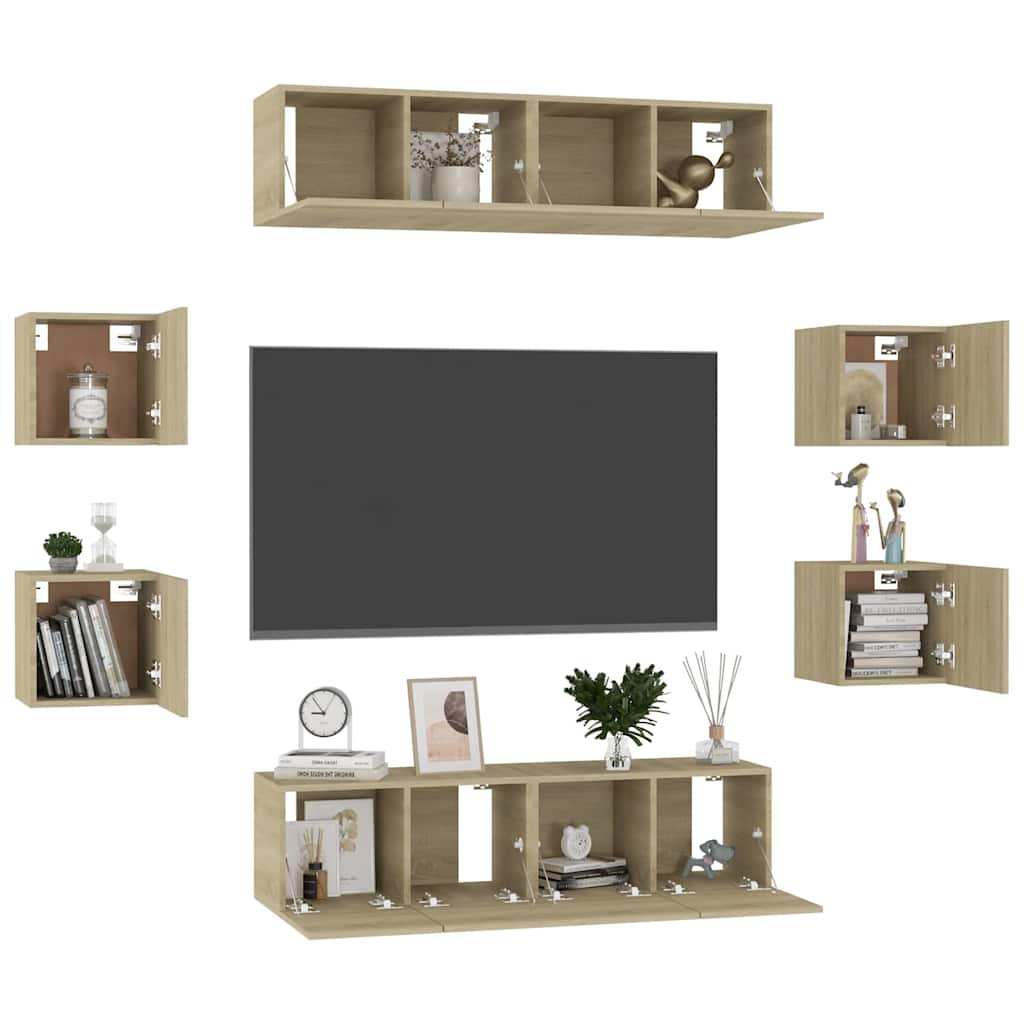 vidaXL 8 Piece TV Cabinet Set Sonoma Oak Engineered Wood - Brown - 60 x 30 x 30 cm