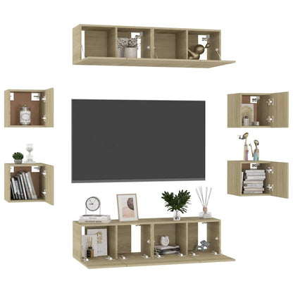 vidaXL 8 Piece TV Cabinet Set Sonoma Oak Engineered Wood - Brown - 60 x 30 x 30 cm