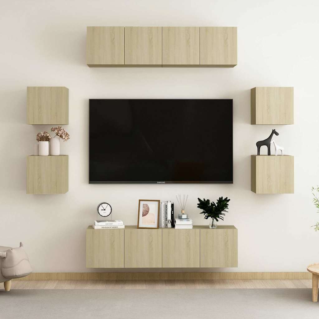 vidaXL 8 Piece TV Cabinet Set Sonoma Oak Engineered Wood - Brown - 60 x 30 x 30 cm