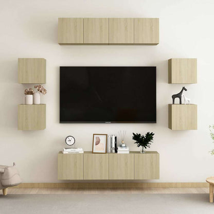 vidaXL 8 Piece TV Cabinet Set Sonoma Oak Engineered Wood - Brown - 60 x 30 x 30 cm