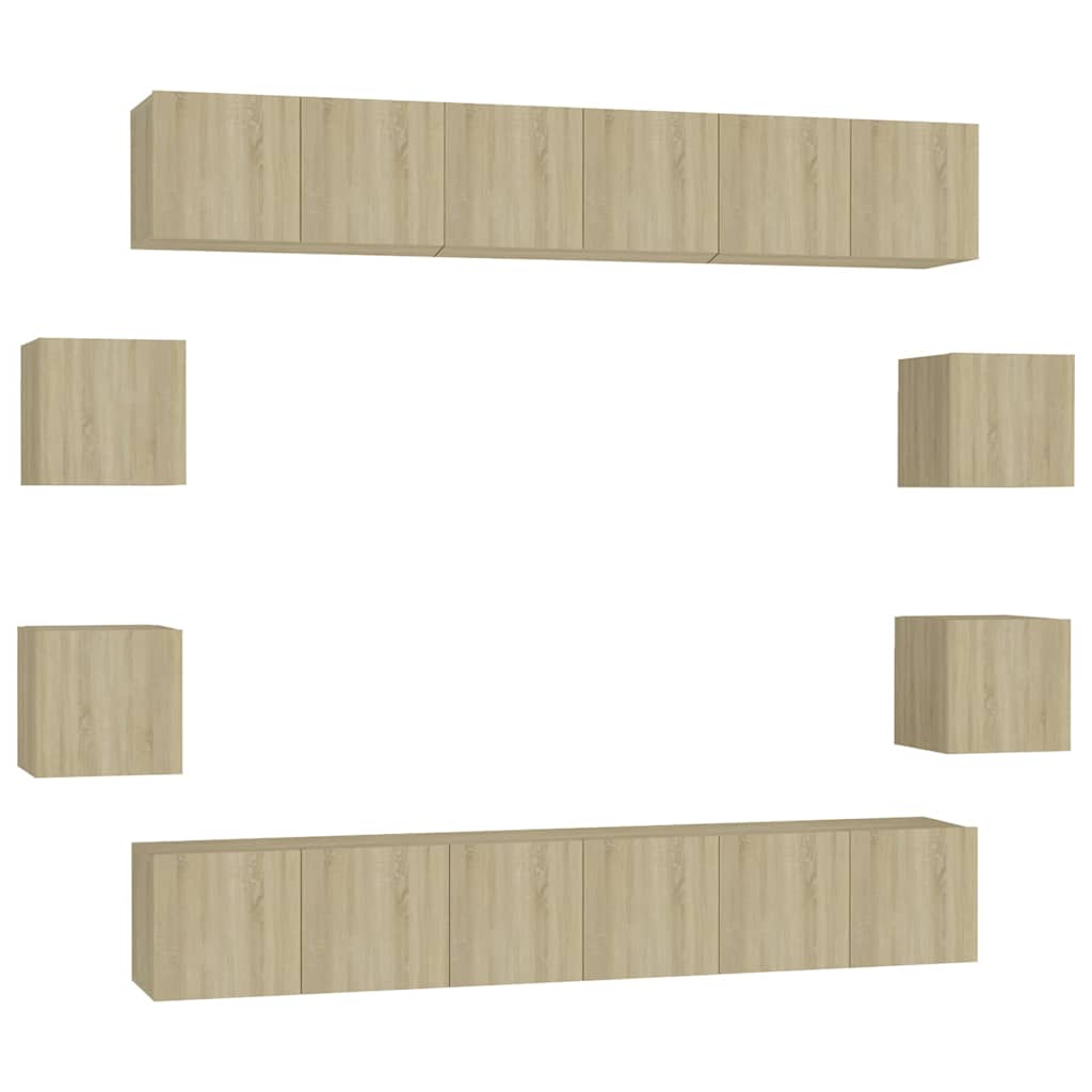 vidaXL 10 Piece TV Cabinet Set Sonoma Oak Engineered Wood - Brown - 60 x 30 x 30 cm